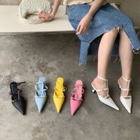 Giày Sandal Nữ Gót cao mũi nhọn Thiết Kế  Rỗng Khóa Đầu