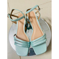 Giày sandal nữ gót vuông quai chéo mảnh 3 phân màu đen, bạc, xanh dương, xanh lá
