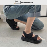 Giày sandal nữ hai quai ngang dán xăng đan đế mềm êm cao 5cm thời trang đi bộ đẹp màu đen nâu Shoes Paradise A529