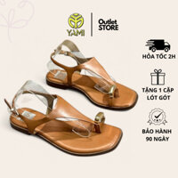 Giày Sandal Nữ Hàng Hiệu, Sandal Quai Hậu Nữ Đế Bệt Xỏ Ngón Mũi Vuông Màu Nâu Bò, Sandal Xuất Xịn YAMI