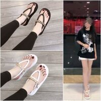 Giày sandal nữ kẹp xỏ ngón đế bánh mì 2p dây tròn quai xích ngang mẫu mới trend-BM xích