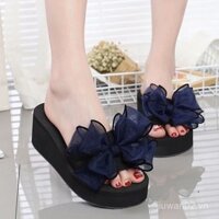 Giày sandal nữ kiểu mới với nơ, gót cao, đế dày, chống trượt, giày đi biển cho hoạt động ngoài trời