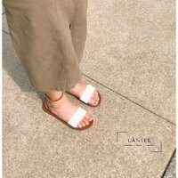 Giày sandal nữ Làniee quai ngang đơn màu trắng dây gài cổ chân ĐẾ TPR NÂU SÁNG - LNX03