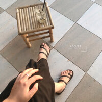 Giày sandal nữ Làniee xỏ ngón quai chéo đơn ĐẾ TPR NÂU TỐI, dây gài  MẮT CÁ, quai 2 màu đen, vàng chanh - LNX05