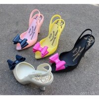 Giày Sandal Nữ Melissa Brazil Gót Cao Nông Nút Bướm Giày Jelly Nhựa Kẹo Pha Lê Chống Nước