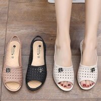 Giày Sandal Nữ Miệng Cá Chống Mài Mòn Nhựa Chống Thấm Nước Trắng Y Tá Giày Chống Trơn Trượt Đế Mềm Giày Đi Biển Thường Ngày Mo