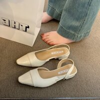 Giày Sandal Nữ Mũi Nhọn Đế Thấp Có Hương Thơm Giày Bệt Hở Gót Chất Da 2 Lớp Phong Cách Tiểu Thư  SDTQ26 Taoladyshoes
