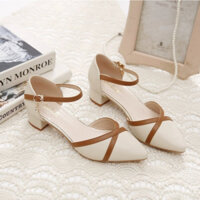 Giày sandal nữ mũi nhọn đế vuông 5cm, khóa chữ nhất, thiết kế thời trang đa năng - Mẫu mới hè 2025