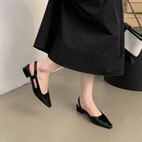 Giày Sandal Nữ Mũi Nhọn Đế Thấp Có Hương Thơm Giày Bệt Hở Gót Chất Da 2 Lớp Phong Cách Tiểu Thư  SDTQ26 ElingStudio