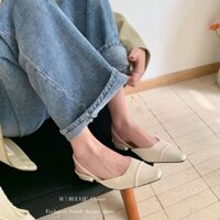 Giày Sandal Nữ Mũi Nhọn Đế Thấp Có Hương Thơm Giày Bệt Hở Gót Chất Da 2 Lớp Phong Cách Tiểu Thư  SDTQ26 Gogoback