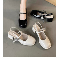 Giày sandal nữ mũi vuông quai ngang đế cao 5cm hở gót