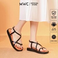 Giày Sandal Nữ MWC 2969 - Giày Sandal Xỏ Ngón Quai Đan Chéo Cách Điệu Đế Bằng Cao 2cm Cực Thời Trang