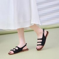 Giày Sandal Nữ MWC E107 - Sandal Nữ Đế Bệt 3 Quai Ngang Phối Khoá Màu Sắc Thời Trang Thanh Lịch