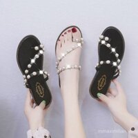 Giày sandal nữ phong cách Hàn Quốc mùa hè ngọc trai, giày du lịch đa năng, dép xỏ ngón, dép sinh viên
