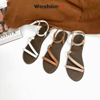 Giày sandal nữ quai chéo đế bệt WOSHOE đi học, đi biển WG012