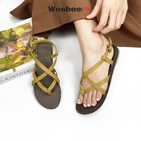 Giày sandal nữ quai chéo xỏ ngón chiến binh WOSHOE đi học, đi biển bigsize 34-42