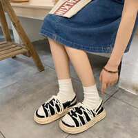 GIÀY SANDAL NỮ QUAI DÁN Đế Cao 4cm Hàn Quốc Màu Đen/Trắng Xang đan có quai hậu đi học
