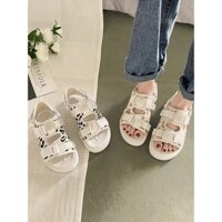 Giày sandal nữ quai ngang con gấu màu trắng siêu êm, nhẹ (có ảnh thật)