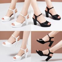 GIÀY SANDAL NỮ QUAI NGANG DA MỀM GÓT VUÔNG CAO CẤP - CG63