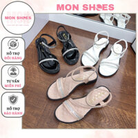 Giày sandal nữ quai ngang đá đế bệt chất da bóng mềm êm chống thấm nước đi êm chân Mon shoes M26