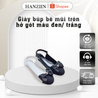 Giày sandal nữ quai nơ đế bệt, Giày búp bê mũi tròn hở gót màu đen/ trắng HN24024 - HANZIIN