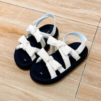 Giày Sandal Nữ Quai Nơ SD08 Đế Bằng Cao 3cm mũi tròn màu kem/nâu/đen