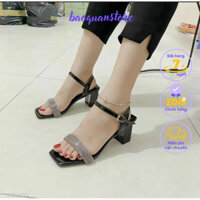 Giày sandal nữ quai xoàn ngang màu đen gót vuông 5p