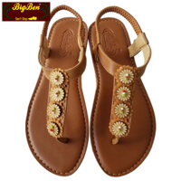 Giày sandal nữ xỏ ngón da bò thật BIGBEN cao cấp SDN56