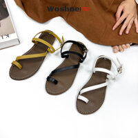 Giày sandal nữ xỏ ngón đế bệt WOSHOE đi học đi biển bigsize W011