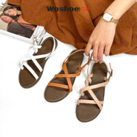 Giày sandal nữ xỏ ngón đế bệt WOSHOE đi học, đi biển bigsize 33-42 W001