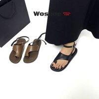 Giày sandal nữ xỏ ngón khóa cổ chân WOSHOE kiểu dáng bassic 2 màu Đen Nâu