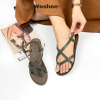 Giày sandal nữ xỏ ngón quai chéo đế bệt WOSHOE đi học, đi biển bigsize 34-42 W05