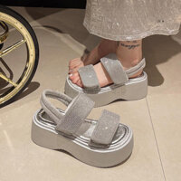 Giày Sandal Phong Cách Hàn Quốc Nữ Đế Mềm Giày Đế Dày Mùa Hè 2025 Phong Cách Mới Velcro Kim Cương Giả Giày Thể Thao