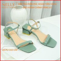 Giày Sandal quai mảnh Erosska thời trang kiểu dáng Hàn Quốc phối màu pastel đế cao gót 5cm màu xanh _ EB021