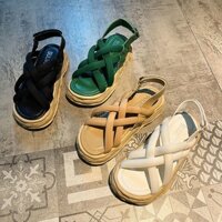 Giày Sandal Thể Thao Đế Dày Dây Chéo Màu Xanh Lá Cây Phong Cách Mới Cho Nữ