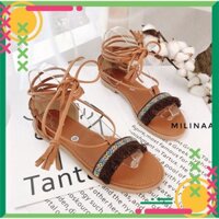 Giày sandal thổ cẩm buộc dây màu đen S02