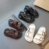 Giày Sandal Trẻ Em Thời Trang Bé Gái Màu Trơn Rỗng Thoáng Khí Giày Sandal Thể Thao Bé Trai Chống Trơn Trượt Đế Mềm Be