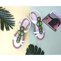 Giày Sandals đế xuồng đính đá màu White xuấ khẩu Hàn Quốc