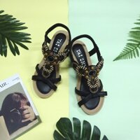 Giày Sandals đế xuồng đính đá đen màu Black xuất khẩu Hàn Quốc