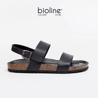 Giày sandals quai hậu da PU đen chống nước, nam nữ, quai ngang, lót da lộn, xăng đan học sinh đi học Birken Bioline PU15