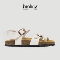 Giày sandals quai hậu da PU trắng, nam nữ, quai chéo, lót da lộn, xăng đan học sinh đi học Birken Bioline PU14