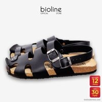 Giày sandals rọ da bò thật quai hậu đen, nam nữ, lót da lộn, xăng đan học sinh đi học Birken Bioline Rọ-QH