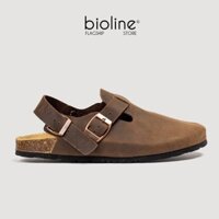 Giày sandals sục da bò thật, quai hậu, màu nâu nam nữ đế trấu, xăng đan học sinh đi học cao cấp chính hãng Bioline