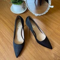 Giày satin lụa mũi nhọn gót 9cm cao cấp giao hỏa tốc , free shiping , bảo hành 1 năm - đen - 35
