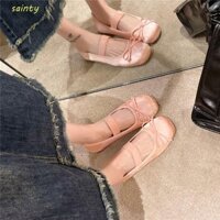 Giày Satin Silk Ballet Shoes, Bowknot Elastic Band Square Toe Ballerina Flats, Sweet Classic PU Chống Trơn Trượt Mary Jane Giày Nữ