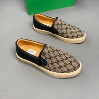 Giày Slip-on Cao Cấp Nam GC vải /Giày Nam Thời Trang in Họa Tiết Đen Đế Cao Su Màu Kem