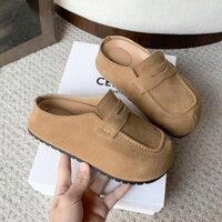 Giày Slip-On Nữ Da Lộn, Mũi Tròn Cao Su, Một Mảnh, Mũi Kín