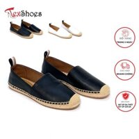 Giày slip on nữ da thật trơn mũi đế cói thời trang VNXK TEX SHOES