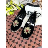 Giày Slipon đế cói Dolce Gabbana vải nhung trái tim đá thêu LA Fullbox phụ kiện
