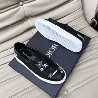 Giày slipon lười nam Philipp Plein da Pu thêu logo hình đầu lâu ngôi sao phối xích bạc gót boy phố GS139P